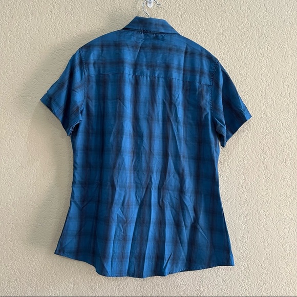 Dixxon Flannel Shirt Womens Sz M  Caicos Blue Black Plaid Short Sleeve Western - Picture 3 of 11